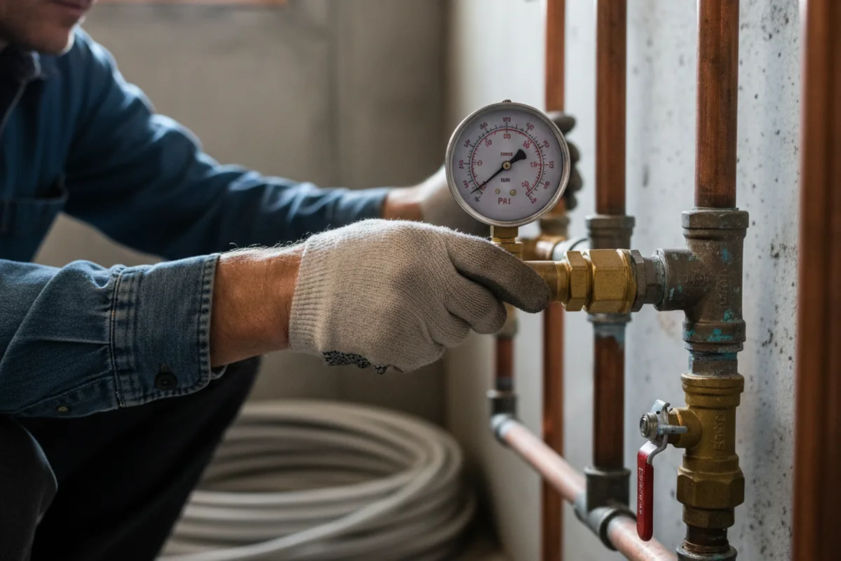 Pressure testing a repaired line during Water Line Repair in Three Mile Bay
